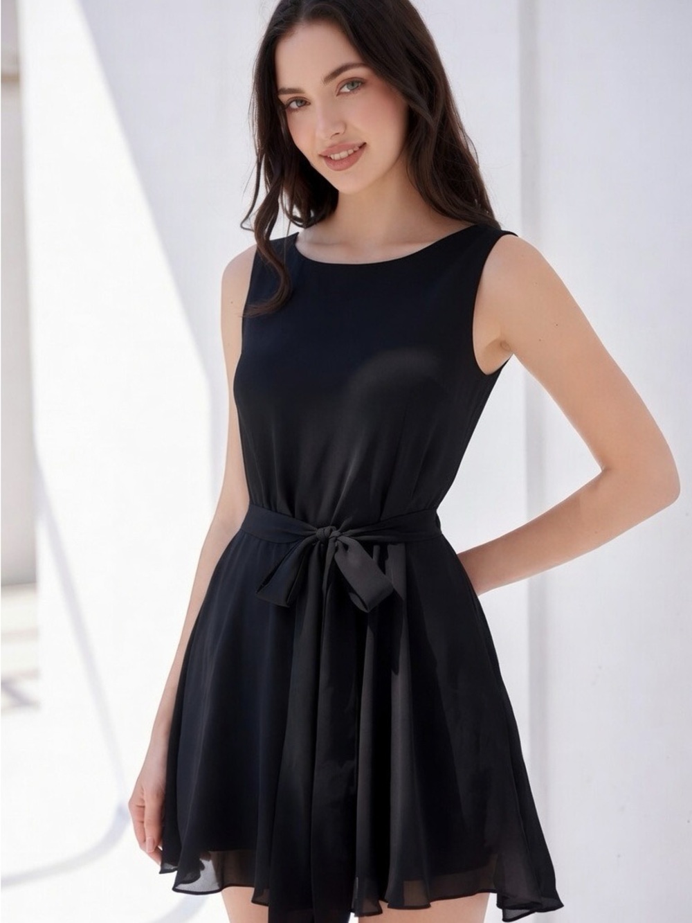 Vintage 90s All that Jazz Black Sleeveless Tie-Waist Mini Dress